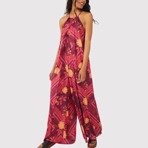 Free People Womens Jumpsuit Raspberry Luca Wide Leg Floral Halter Boho Large